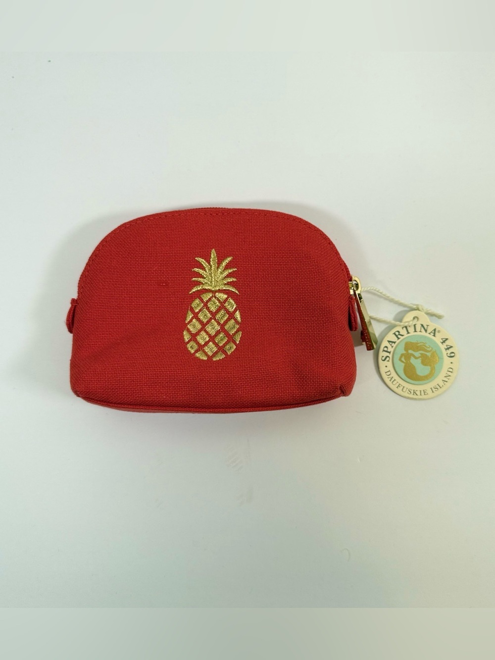 Spartina 449 Red Pineapple Mini Pouch with Gold Embroidery